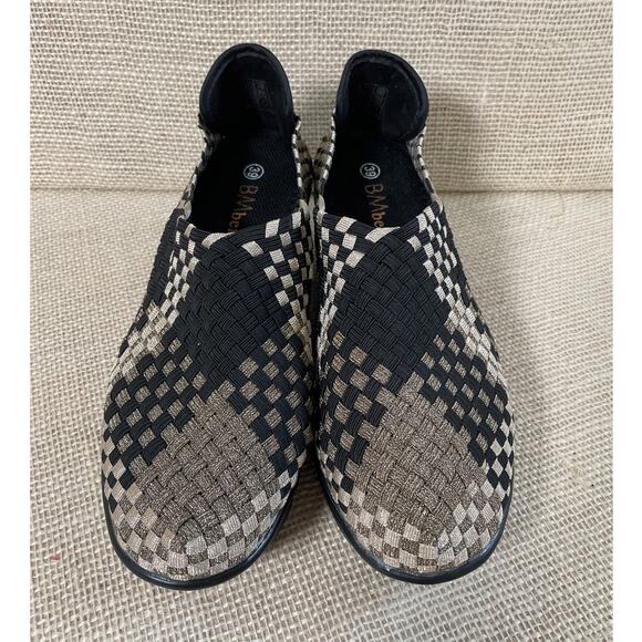 BERNIE MEV Sexy Comfort Stretch Woven Wedge Heels -Gold Black  size 39 / 8.5 - 9 - Picture 2 of 9